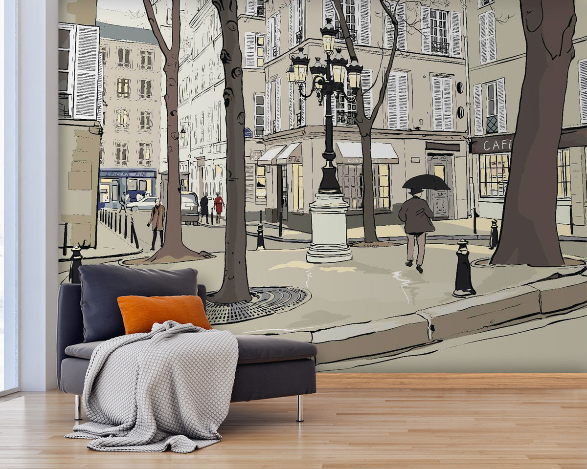 Papier peint Croquis au réverbère