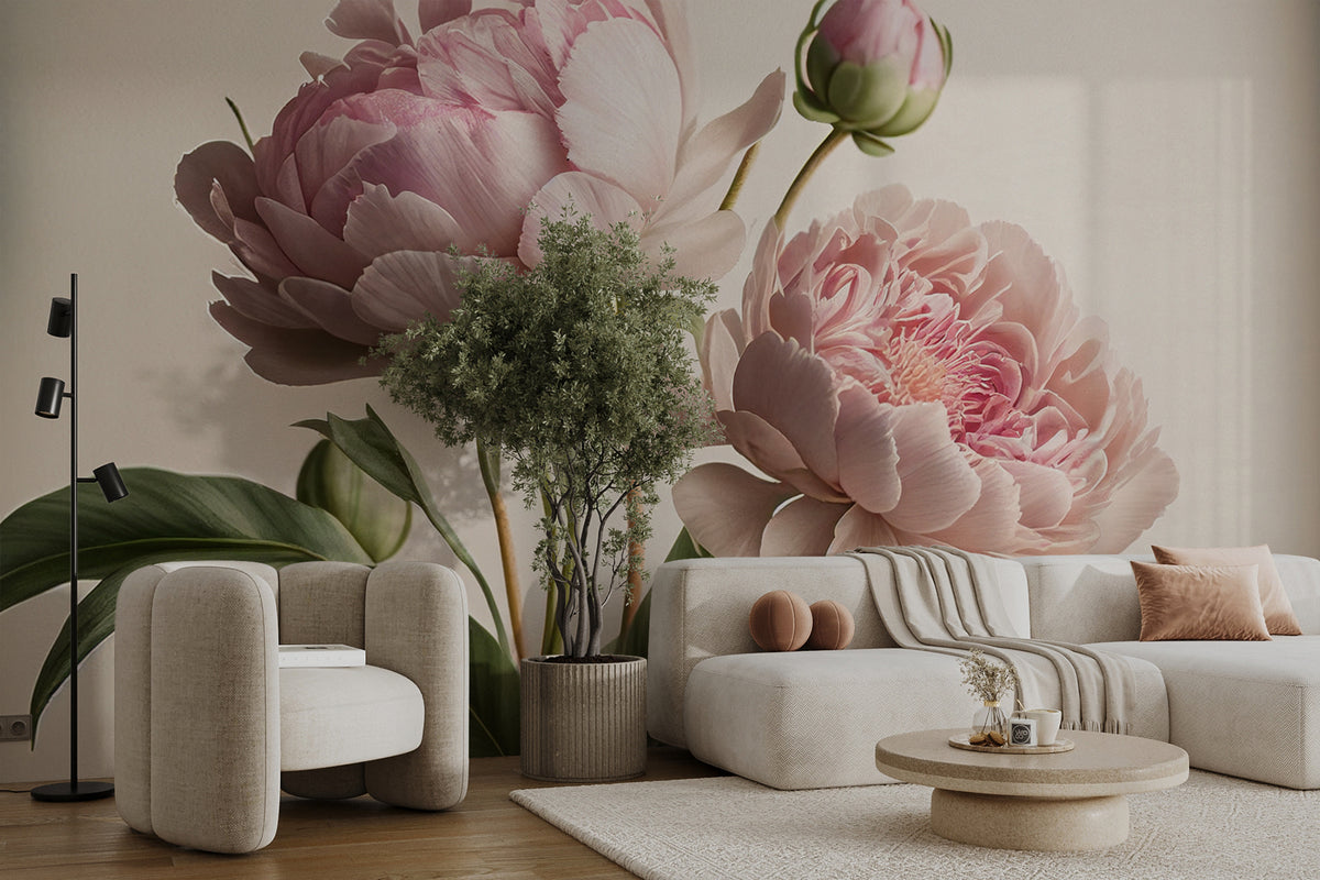 Papier peint Pivoines à l'aquarelle — mise en situation