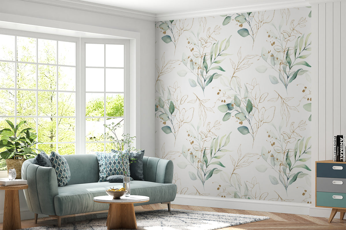 Papier peint Rameaux verts et traits fins