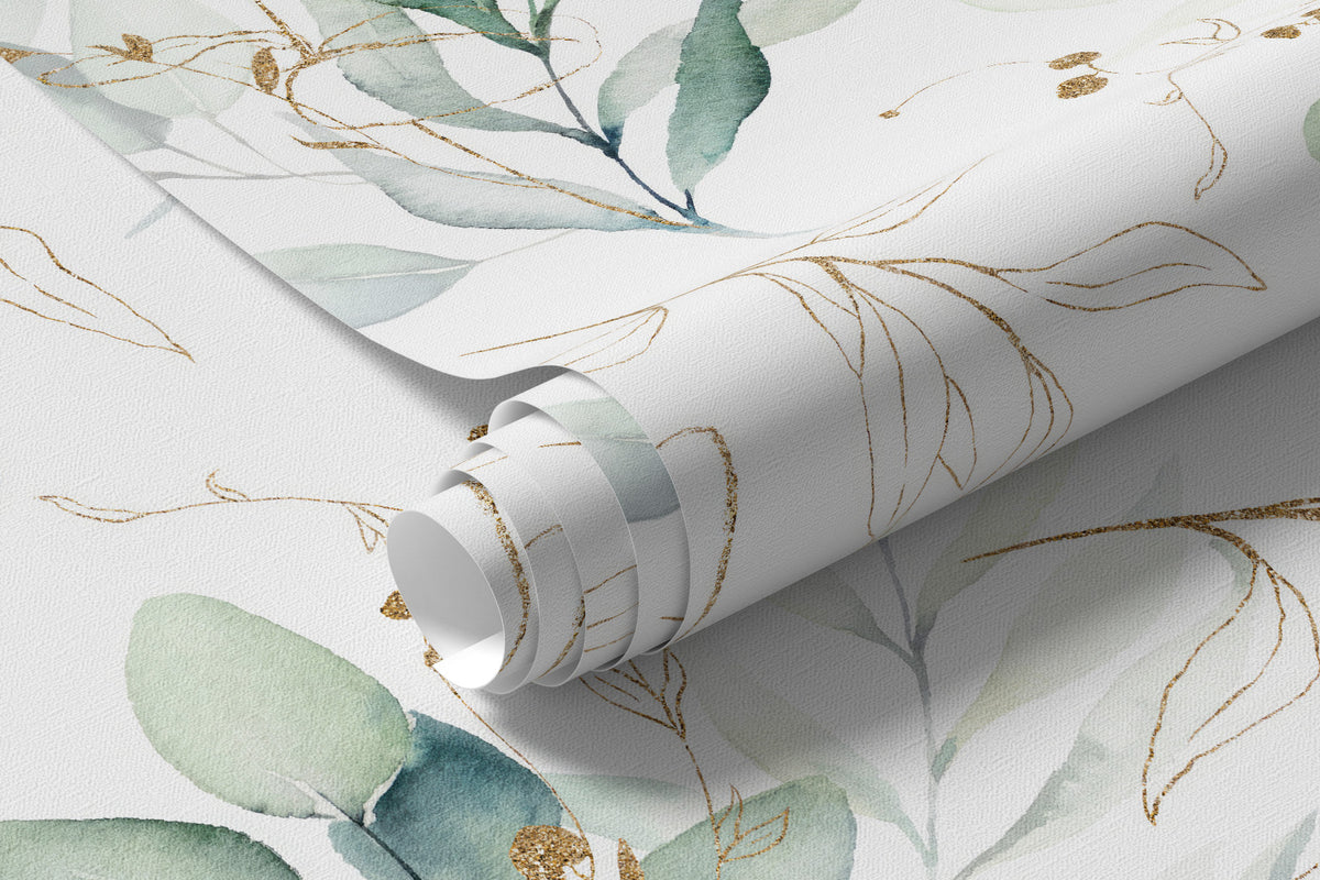 Papier peint Rameaux verts et traits fins