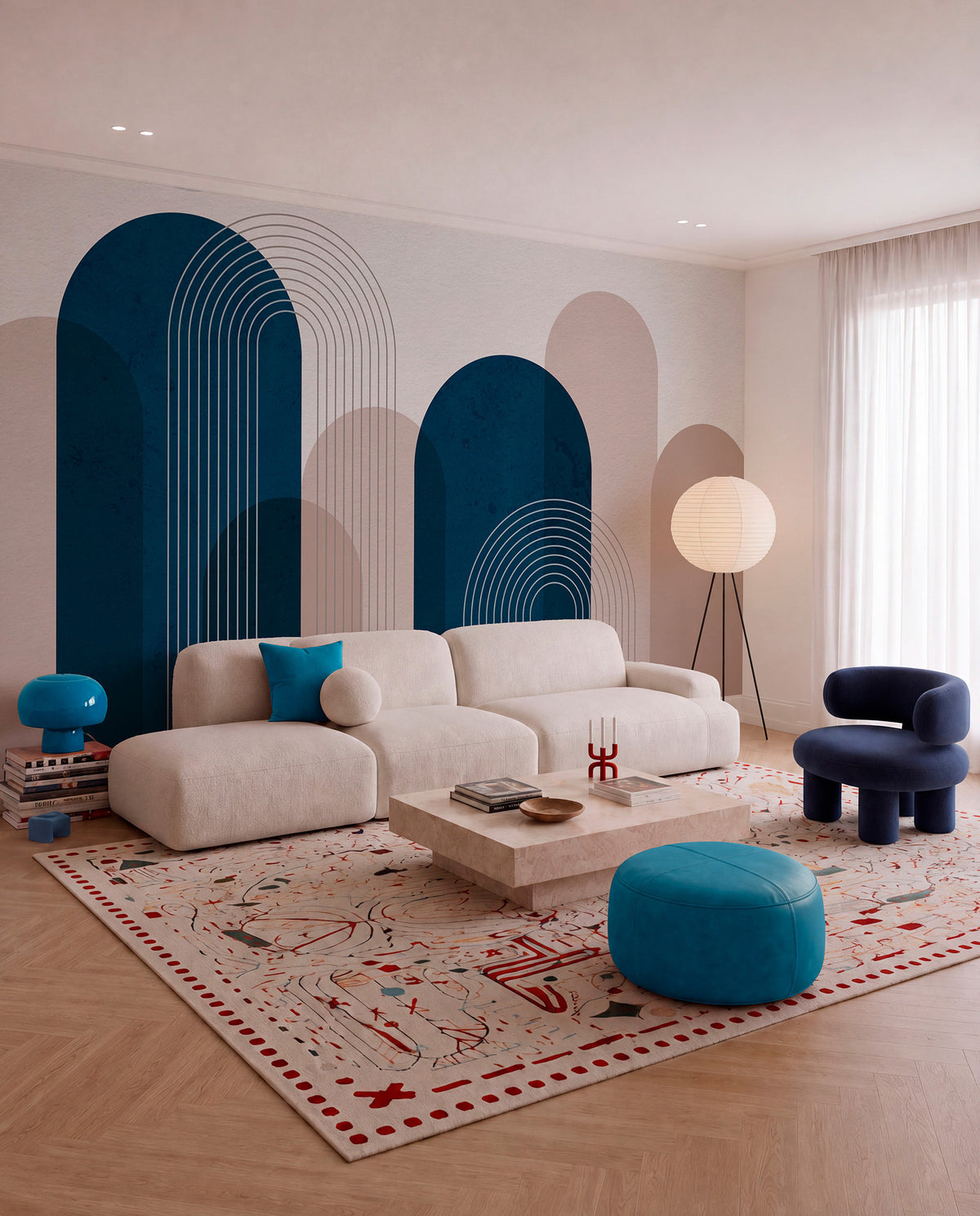 Papier peint Rythme d’arches bleu marine