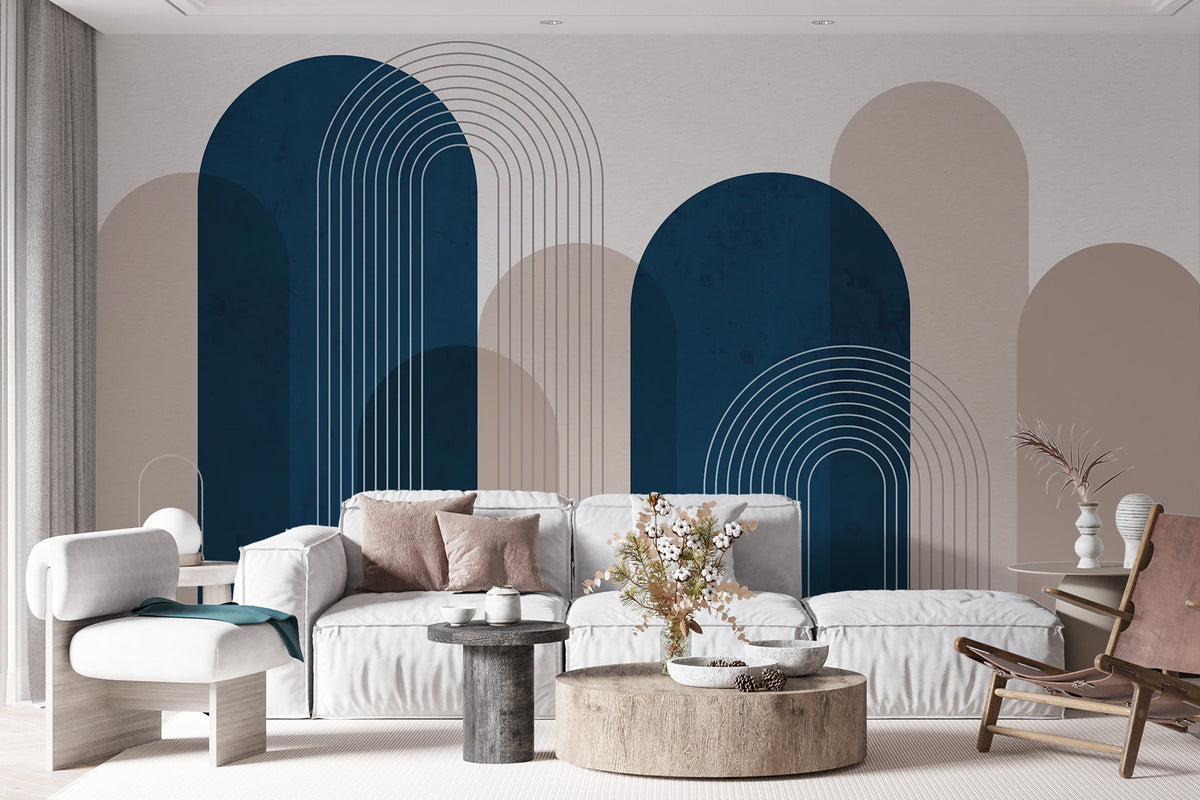 Papier peint Rythme d’arches bleu marine