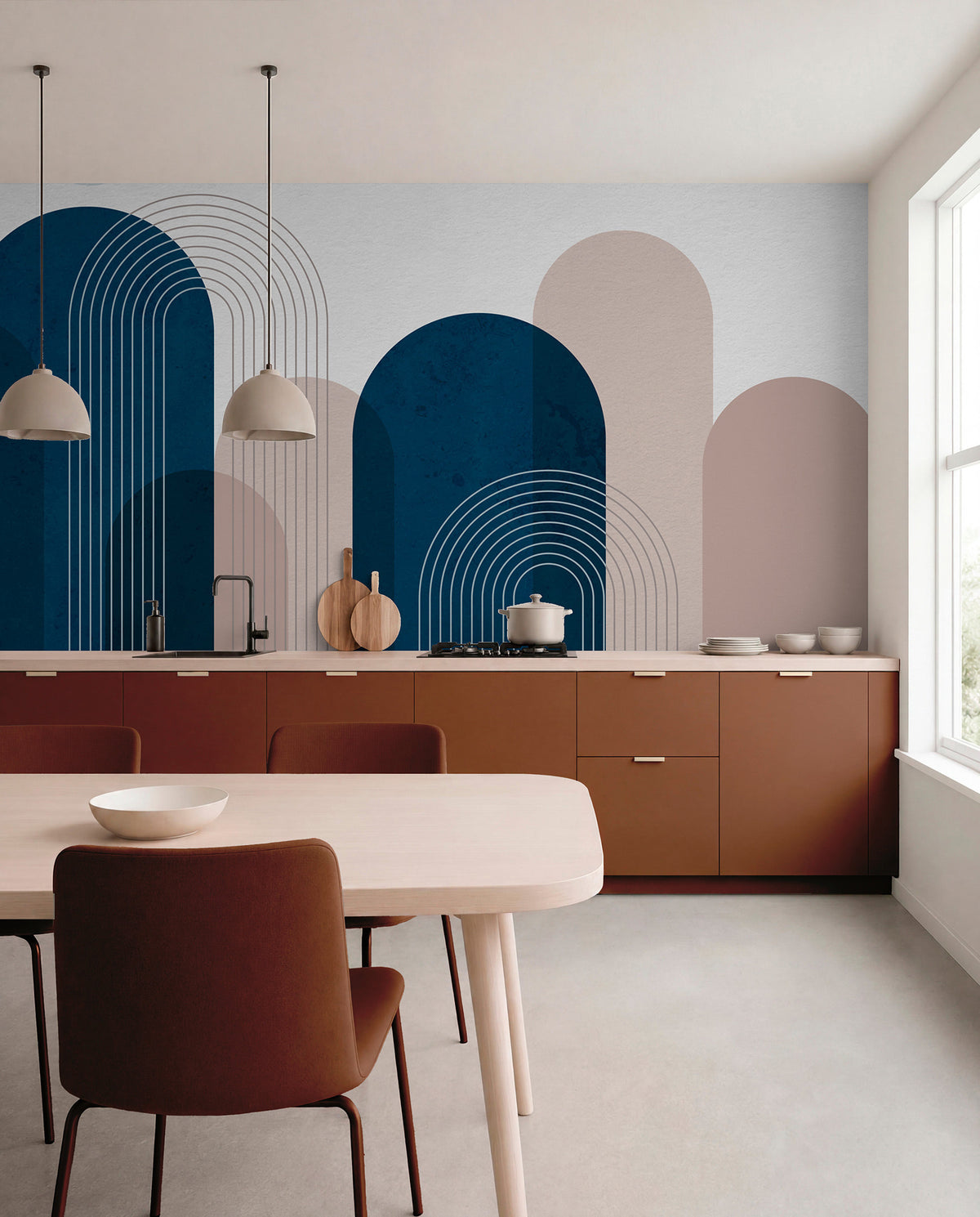 Papier peint Rythme d’arches bleu marine