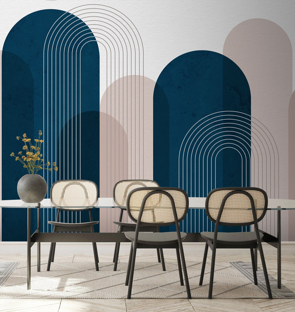 Papier peint Rythme d’arches bleu marine