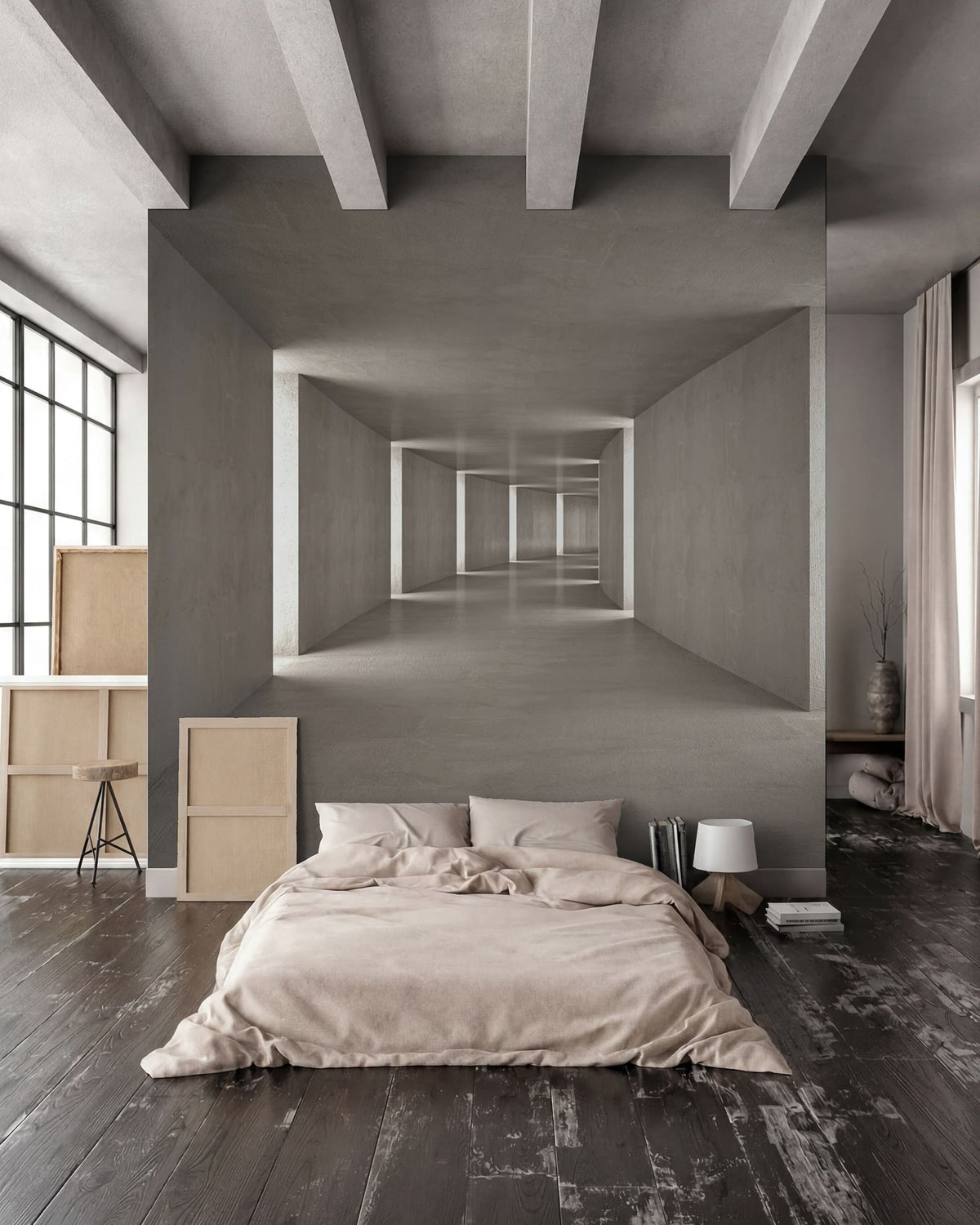 Papier peint Illusion de couloir en béton — mise en situation