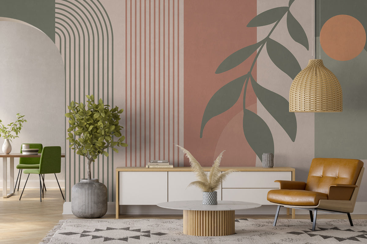Papier peint Arches et rameaux feuillus