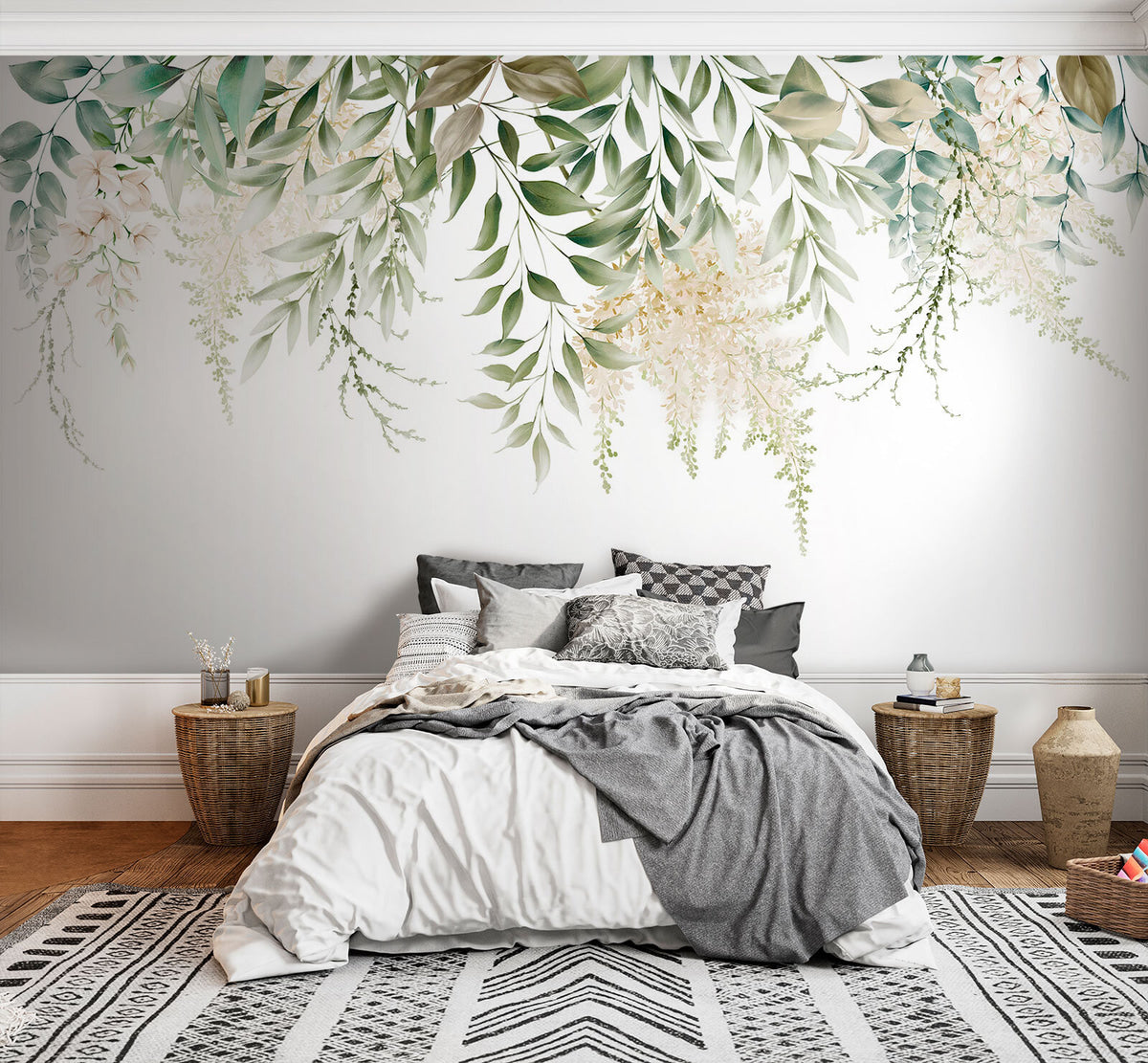 Papier peint Guirlande fleurie en vert