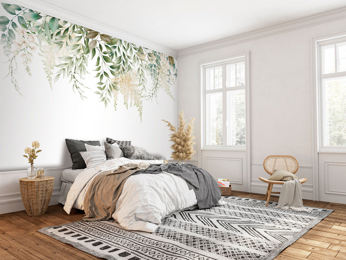 Papier peint Guirlande fleurie en vert