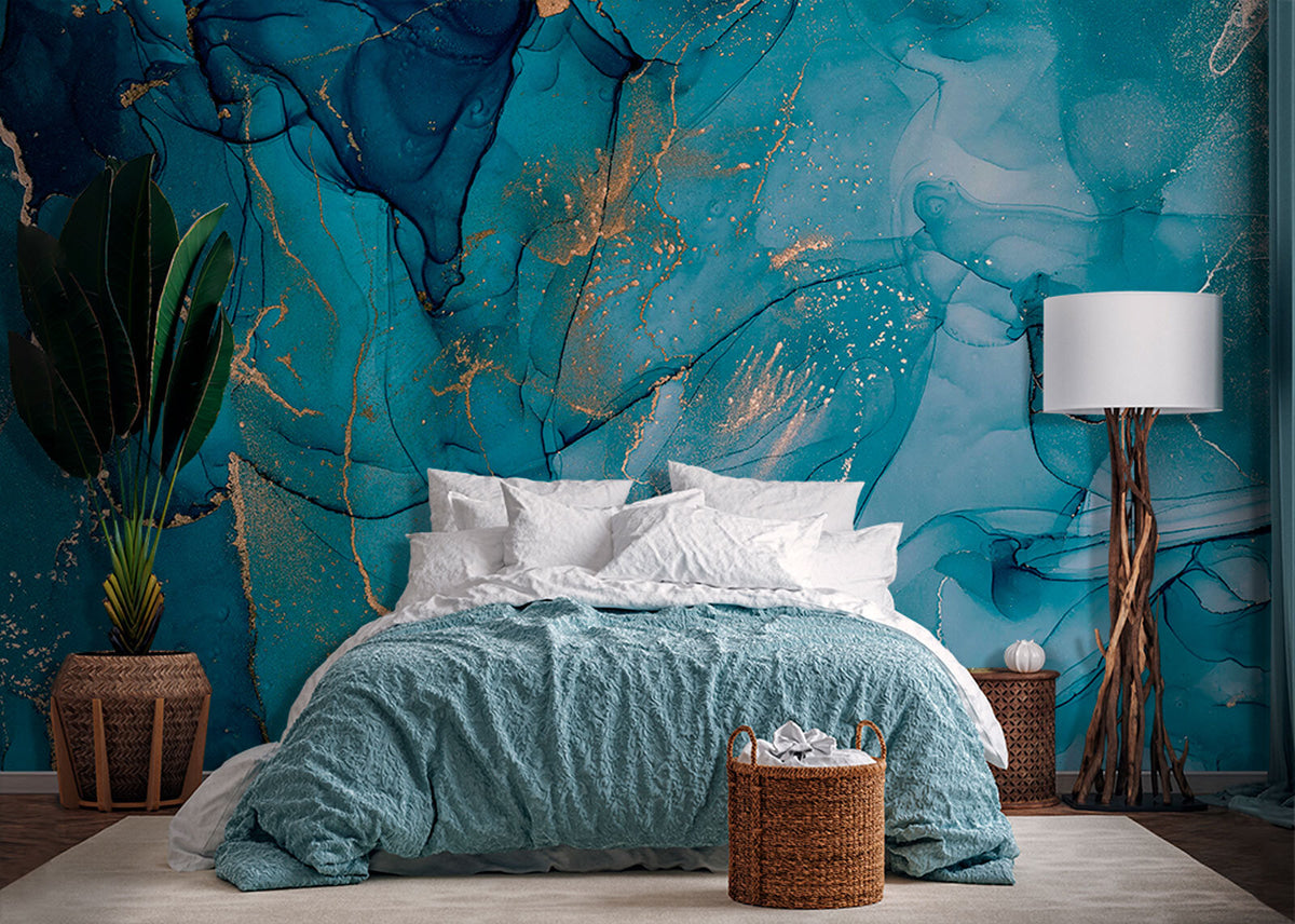 Papier peint Nappes d’encre bleu canard