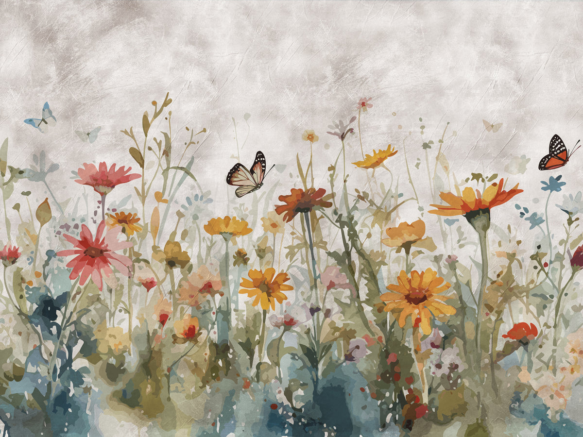 Papier peint Papillons parmi les fleurs