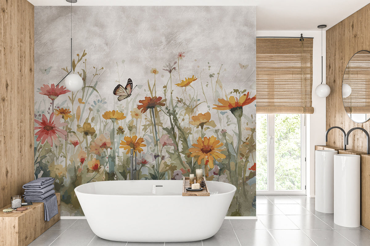 Papier peint Papillons parmi les fleurs