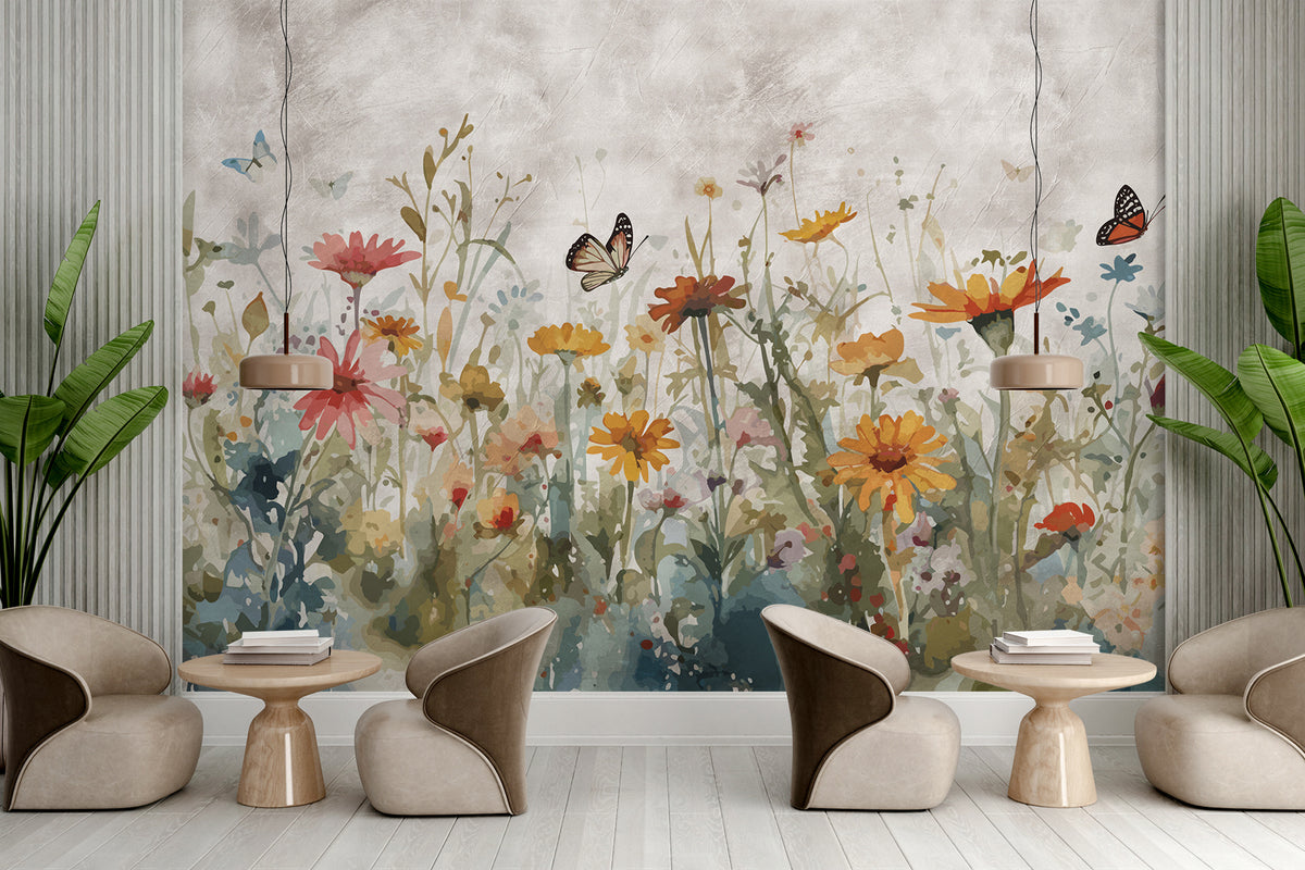 Papier peint Papillons parmi les fleurs