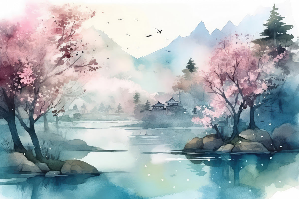 Papier peint Baie entre rose et bleu