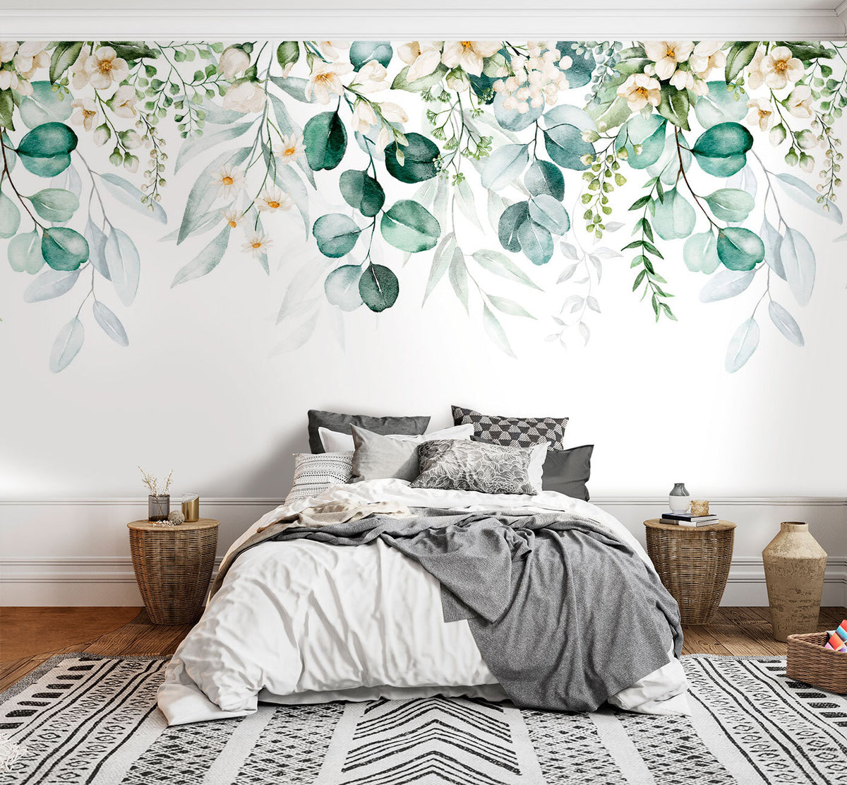Papier peint Guirlande de fleurs blanches