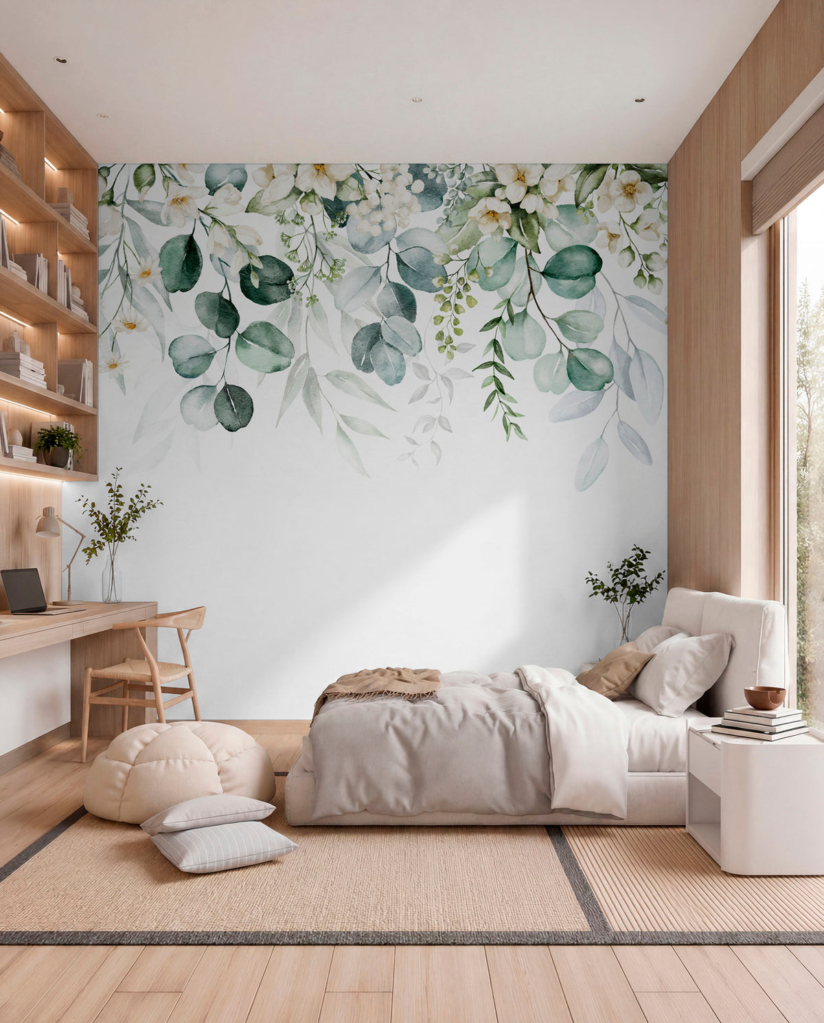 Papier peint Guirlande de fleurs blanches