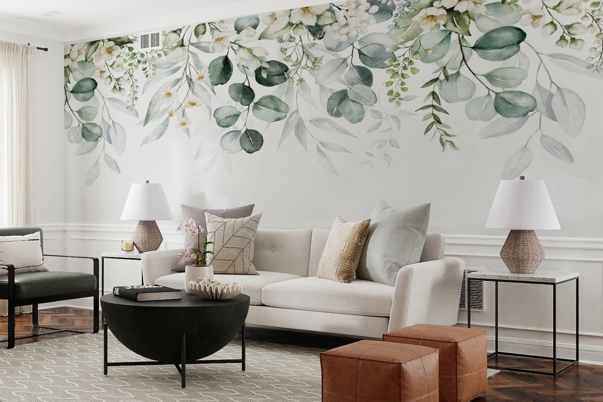 Papier peint Guirlande de fleurs blanches