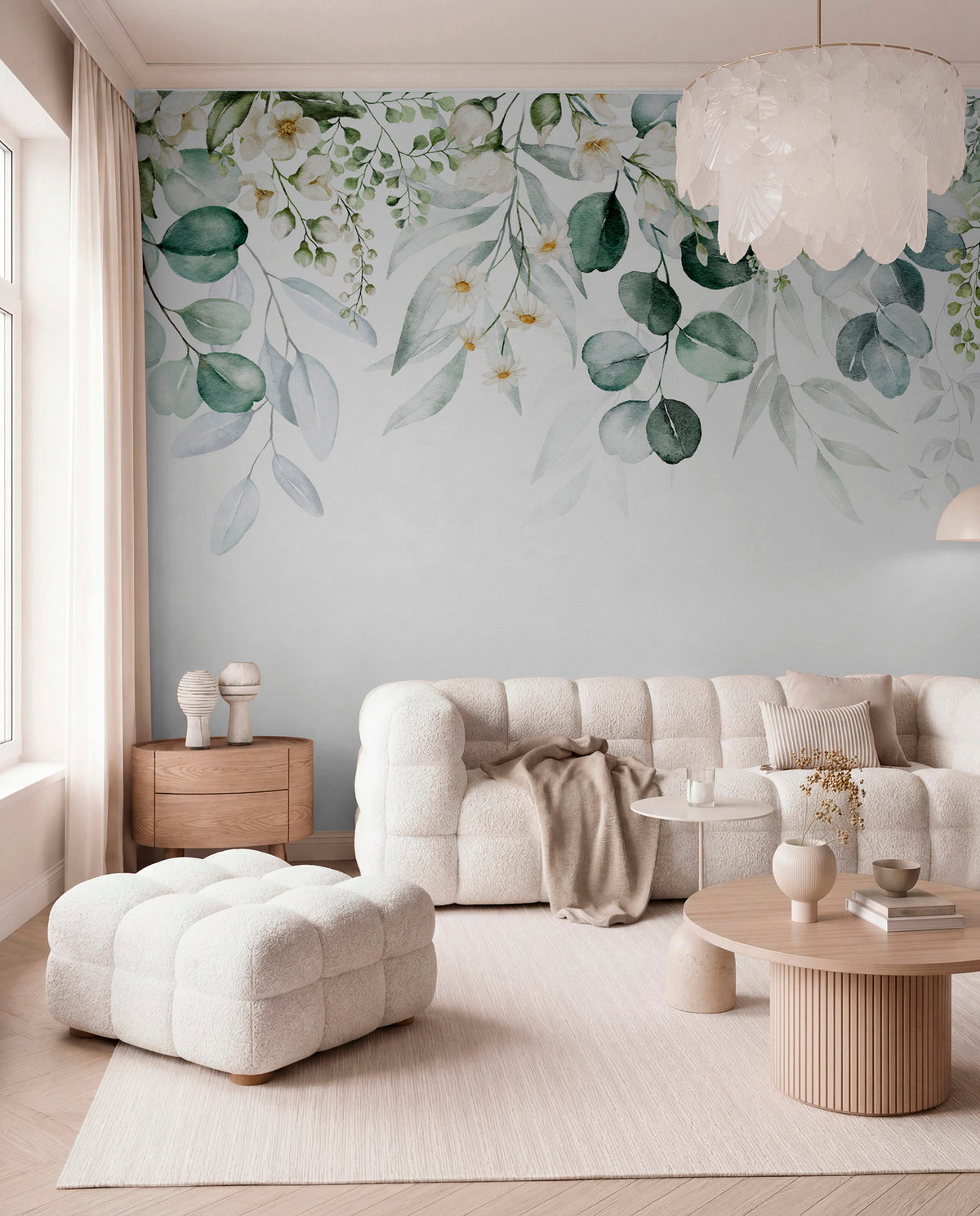 Papier peint Guirlande de fleurs blanches
