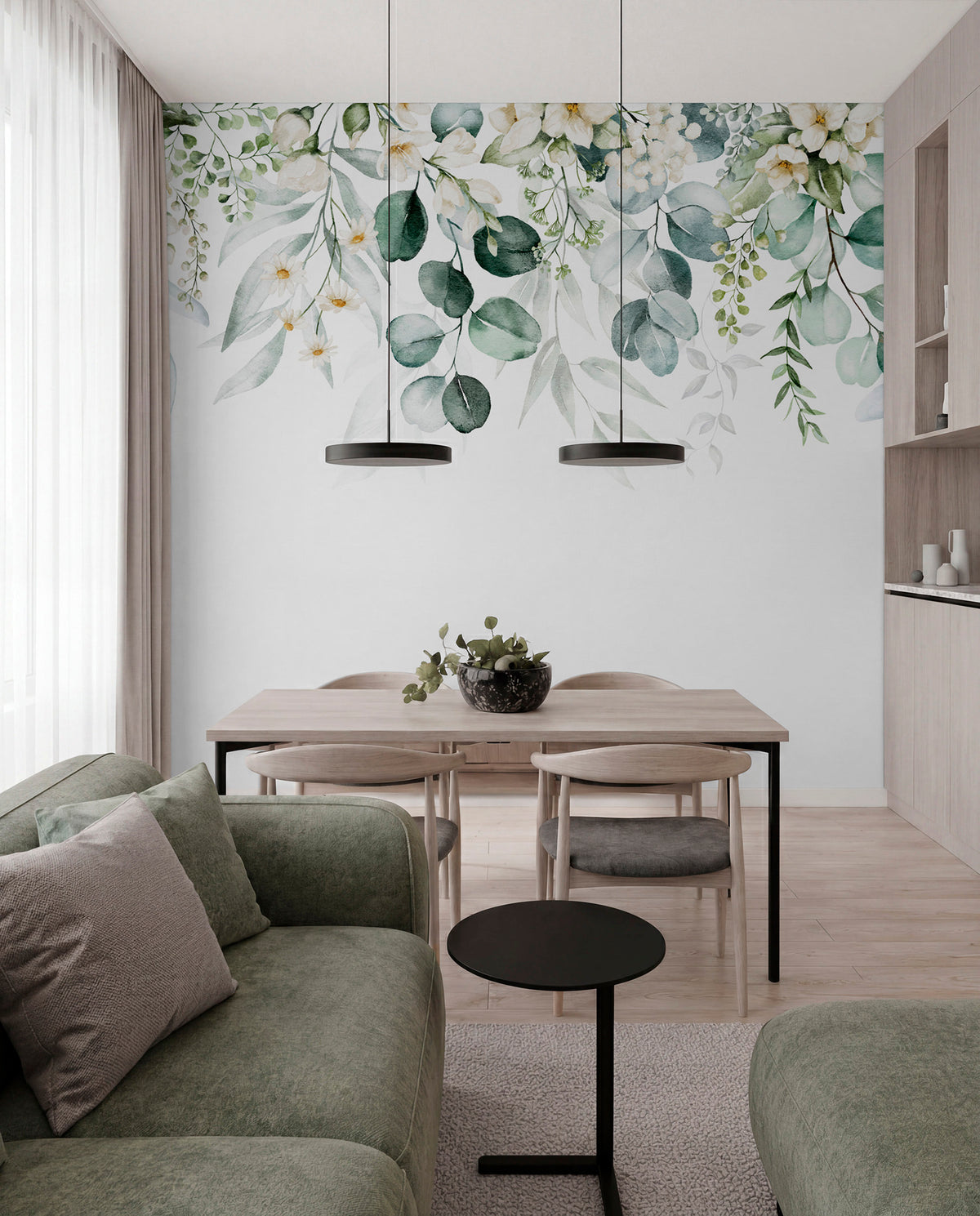 Papier peint Guirlande de fleurs blanches