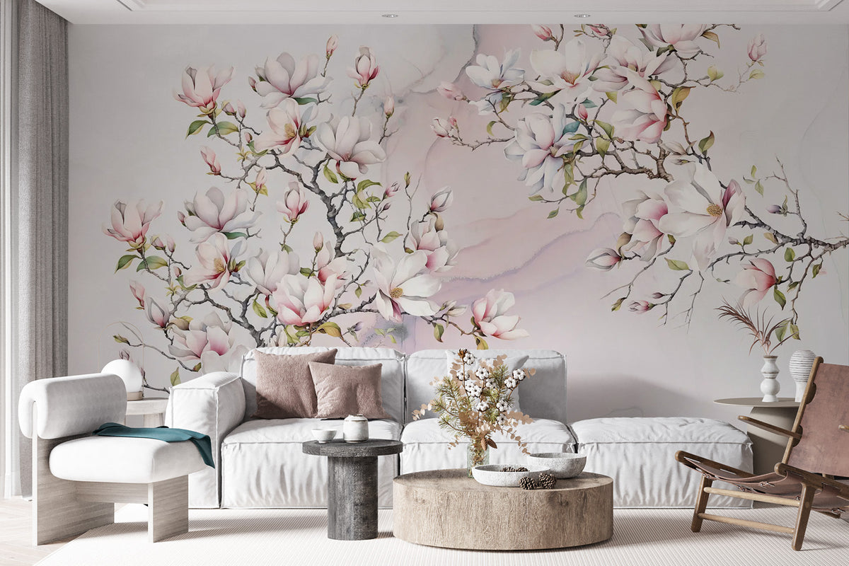 Papier peint Magnolia sur marbre