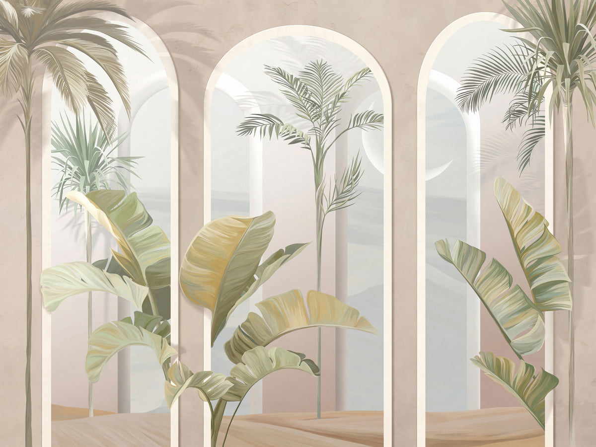 Papier peint Palmiers derrière les arches
