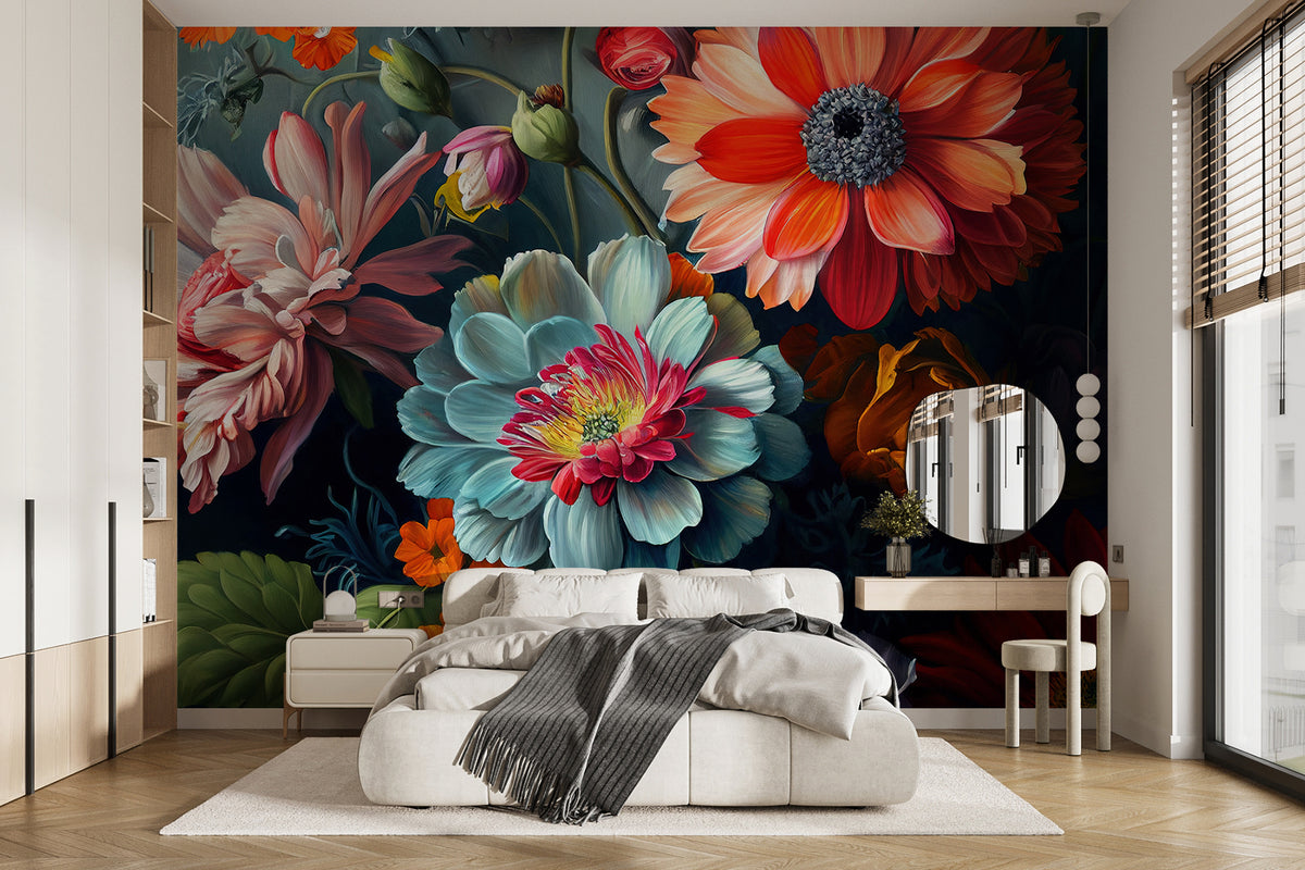 Papier peint Nuit de fleurs écarlates