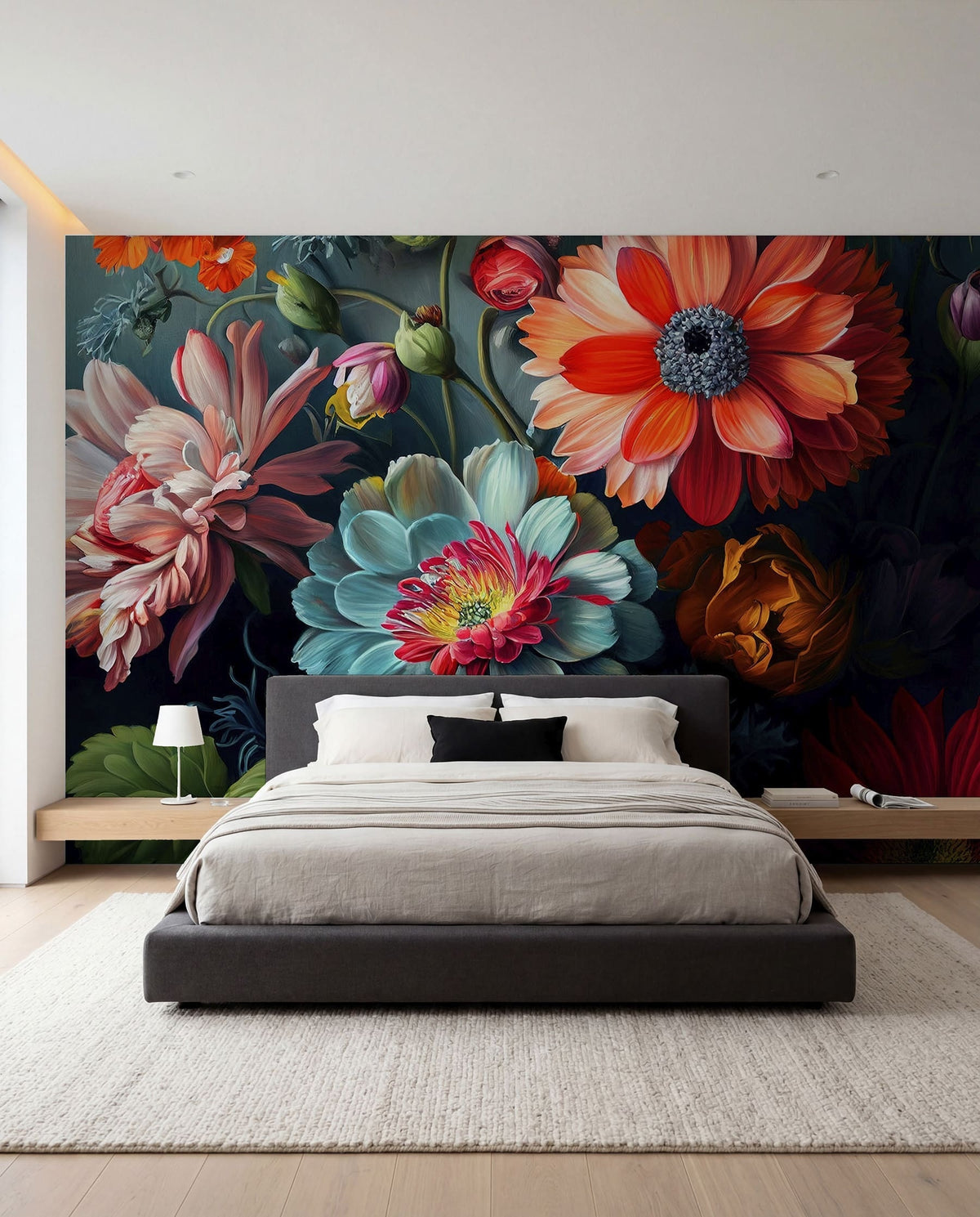 Papier peint Nuit de fleurs écarlates