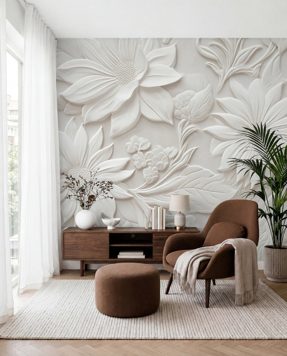 Papier peint Fleurs en relief