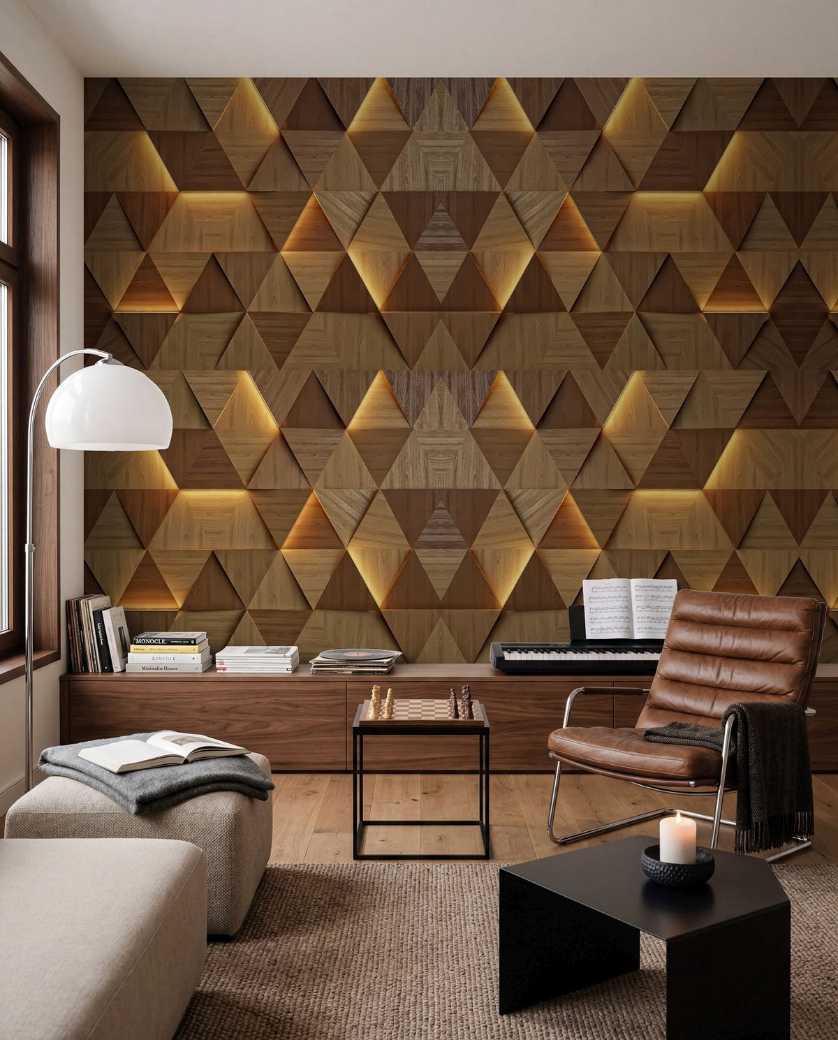 Papier peint Triangles de bois couleur miel