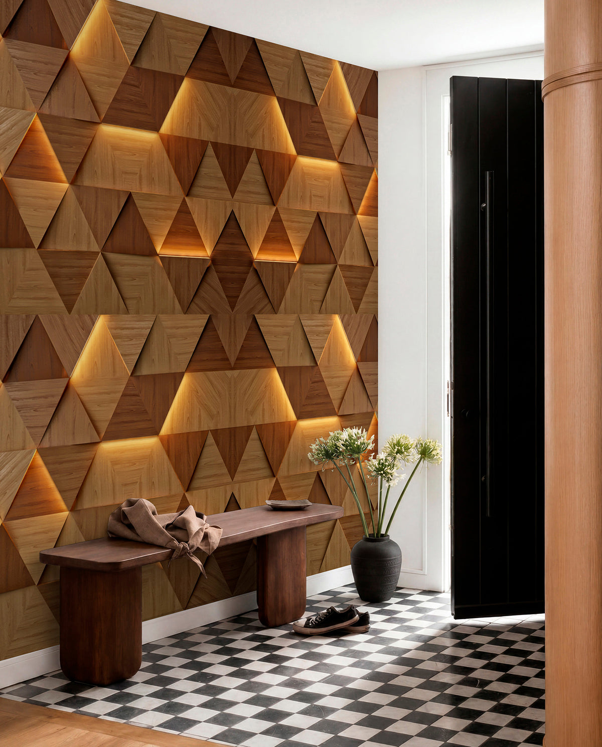 Papier peint Triangles de bois couleur miel