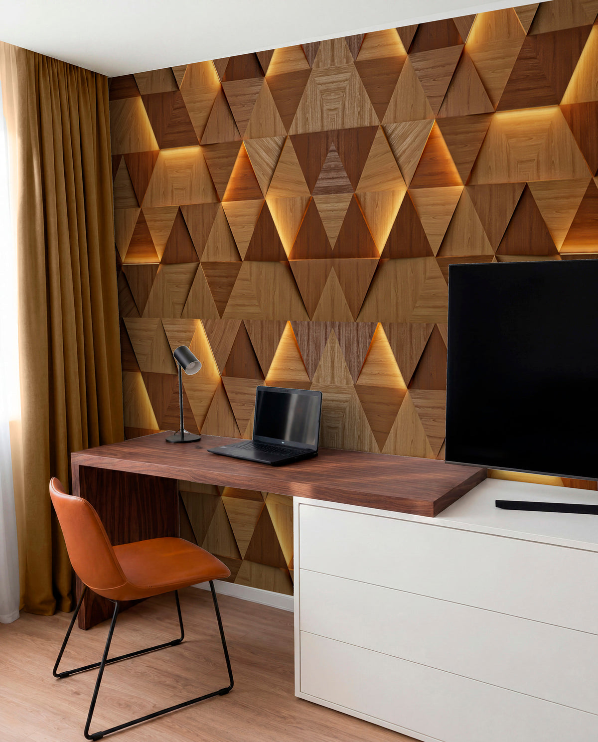 Papier peint Triangles de bois couleur miel