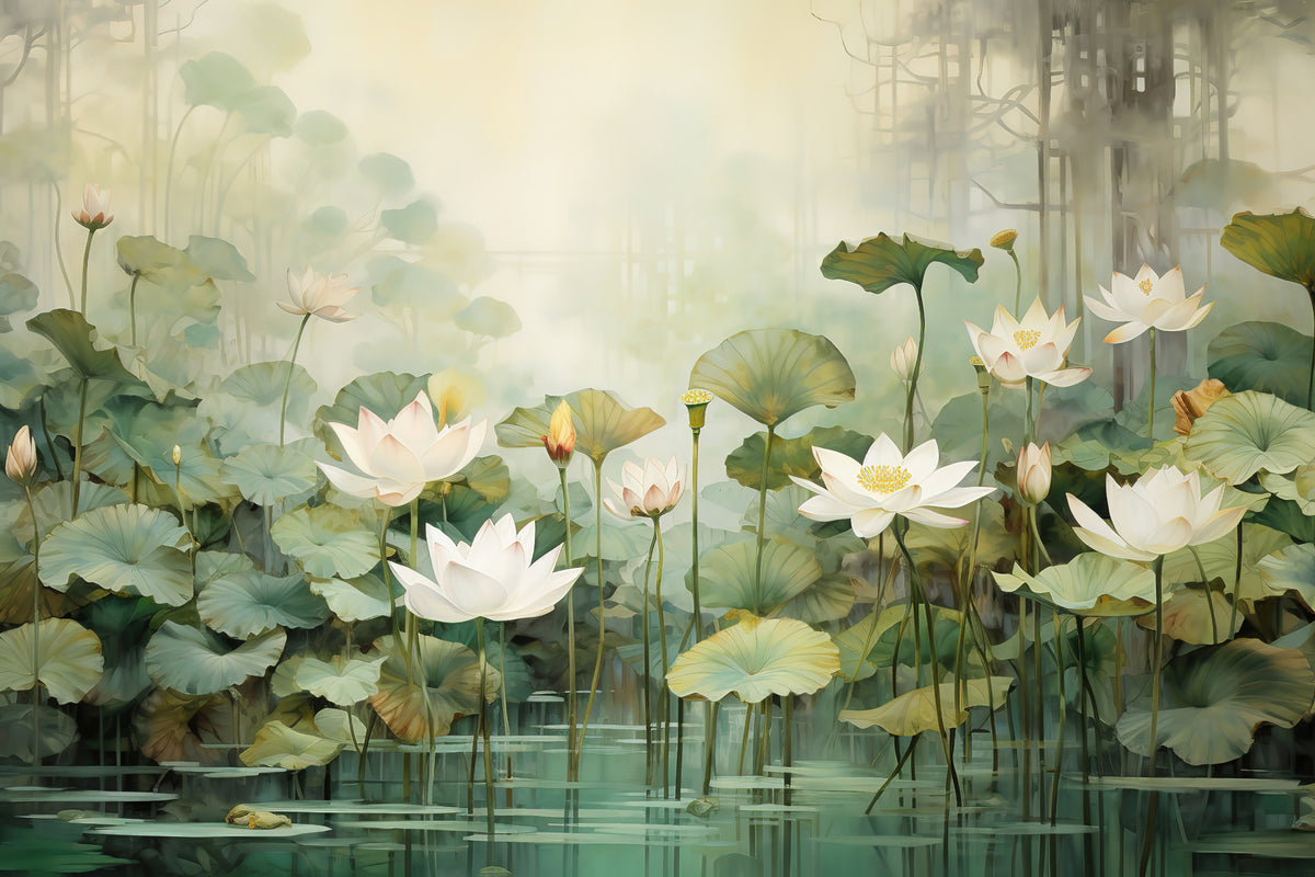 Papier peint Bassin de lotus en vert tendre