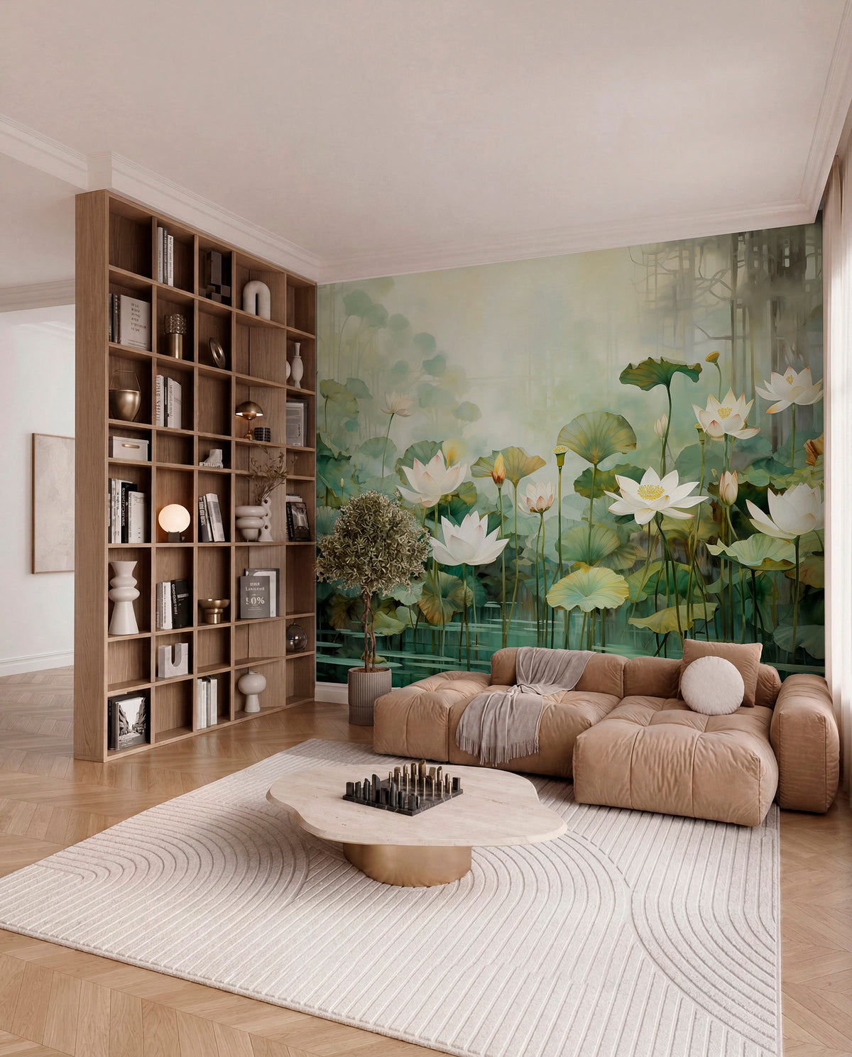 Papier peint Bassin de lotus en vert tendre