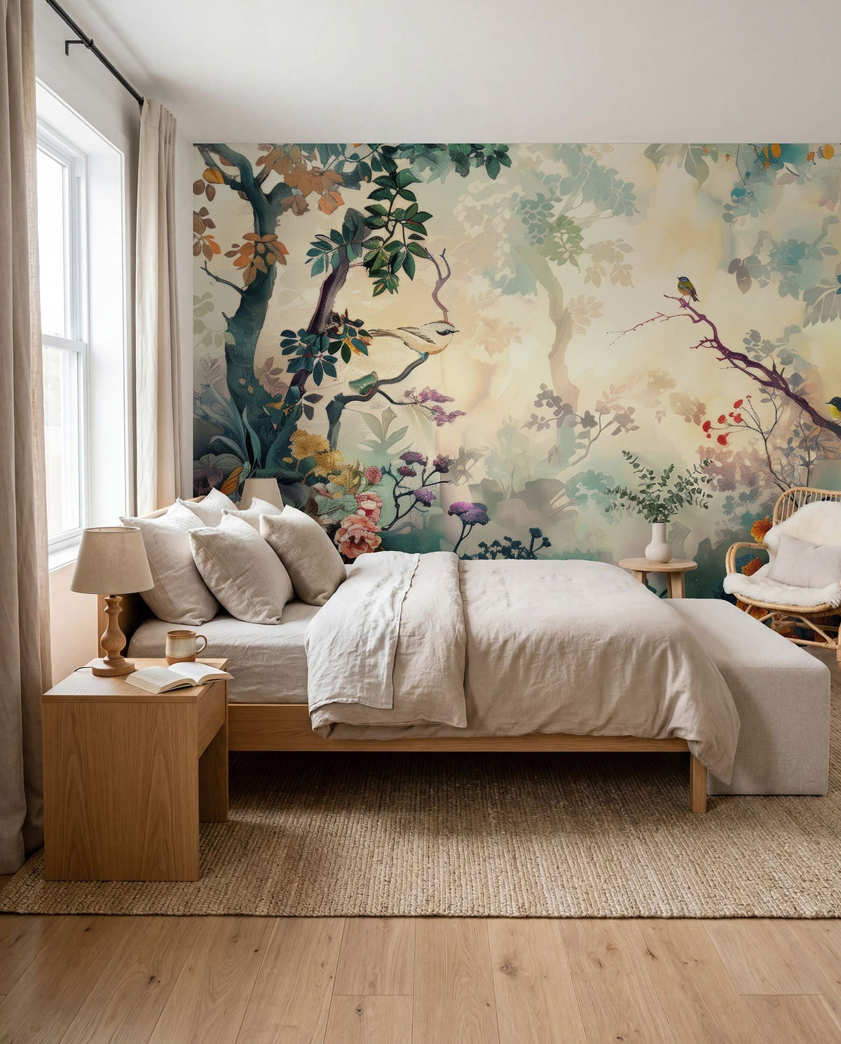 Papier peint Couleurs des bois en fleurs — mise en situation