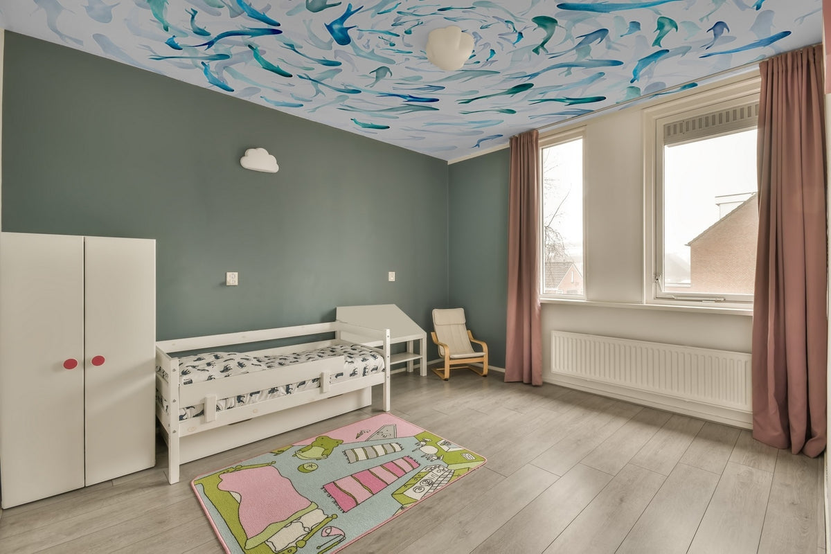 Papier peint Banc de poissons bleu et jade