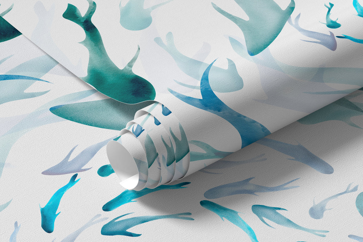 Papier peint Banc de poissons bleu et jade