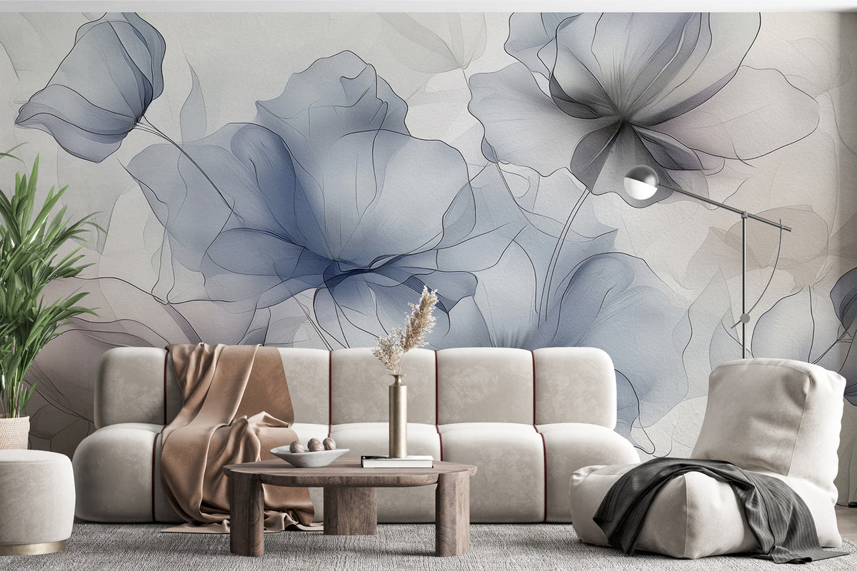 Papier peint Pétales bleu fumé