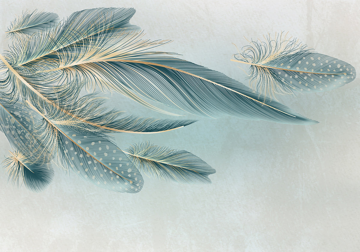 Papier peint Plumes turquoise