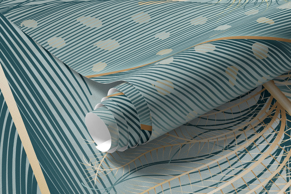 Papier peint Plumes turquoise