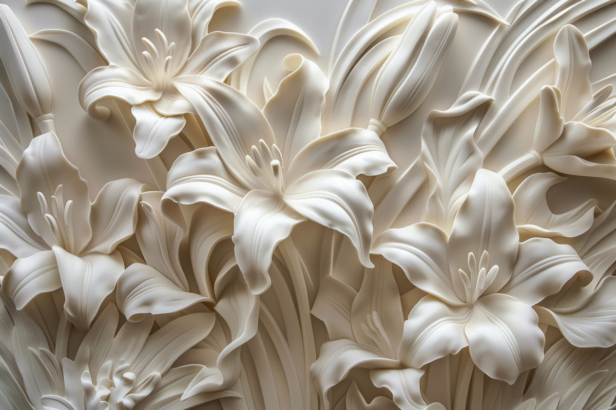 Papier peint Lys en relief ivoire