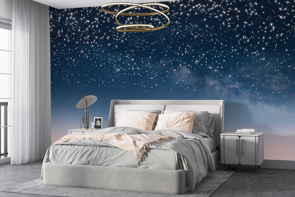Papier peint Pluie d’étoiles en bleu