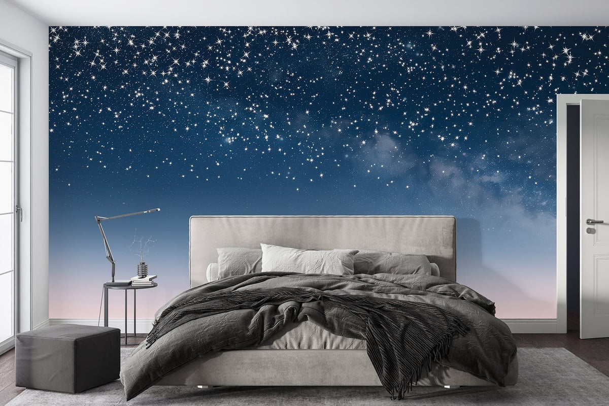 Papier peint Pluie d’étoiles en bleu