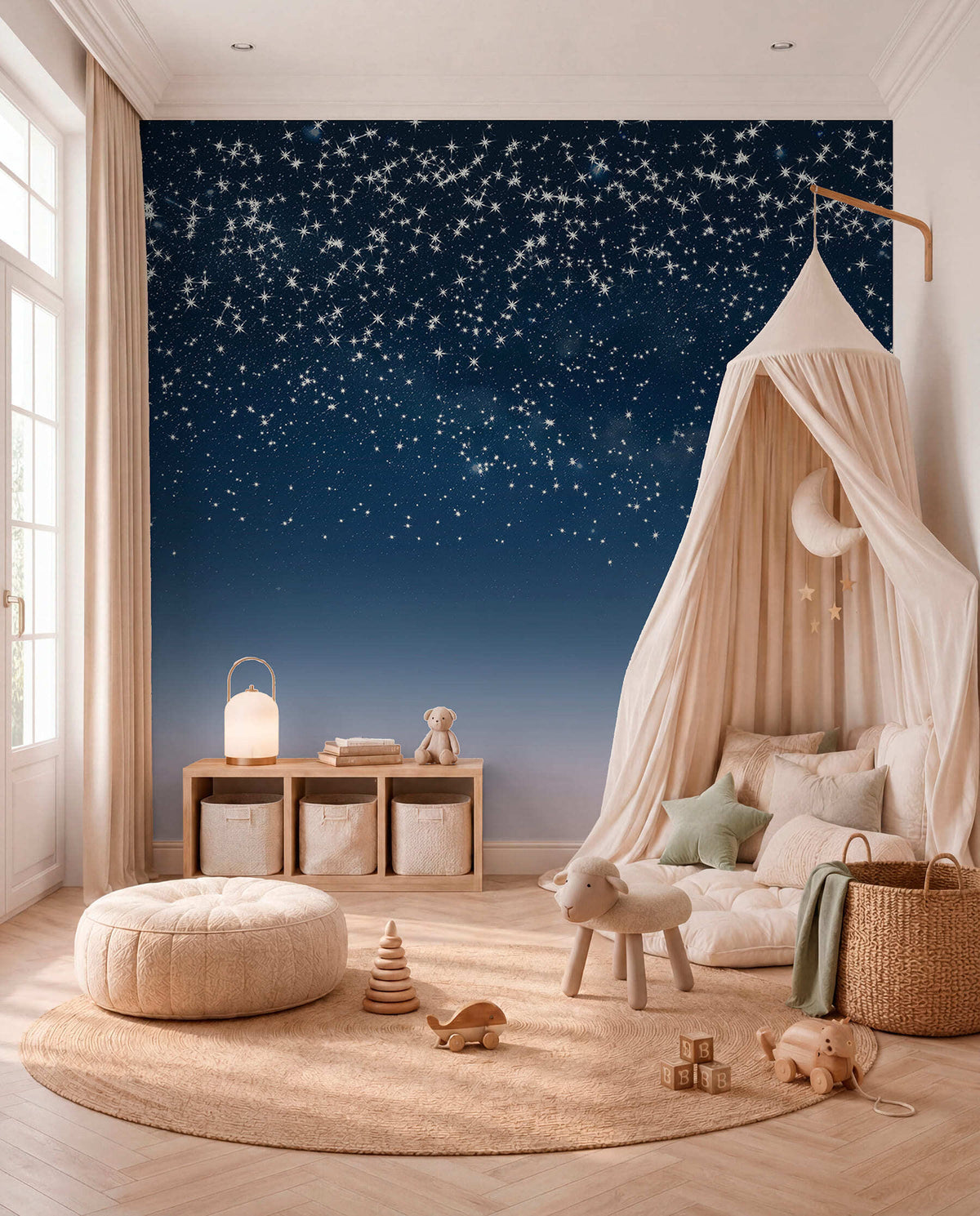 Papier peint Pluie d’étoiles en bleu