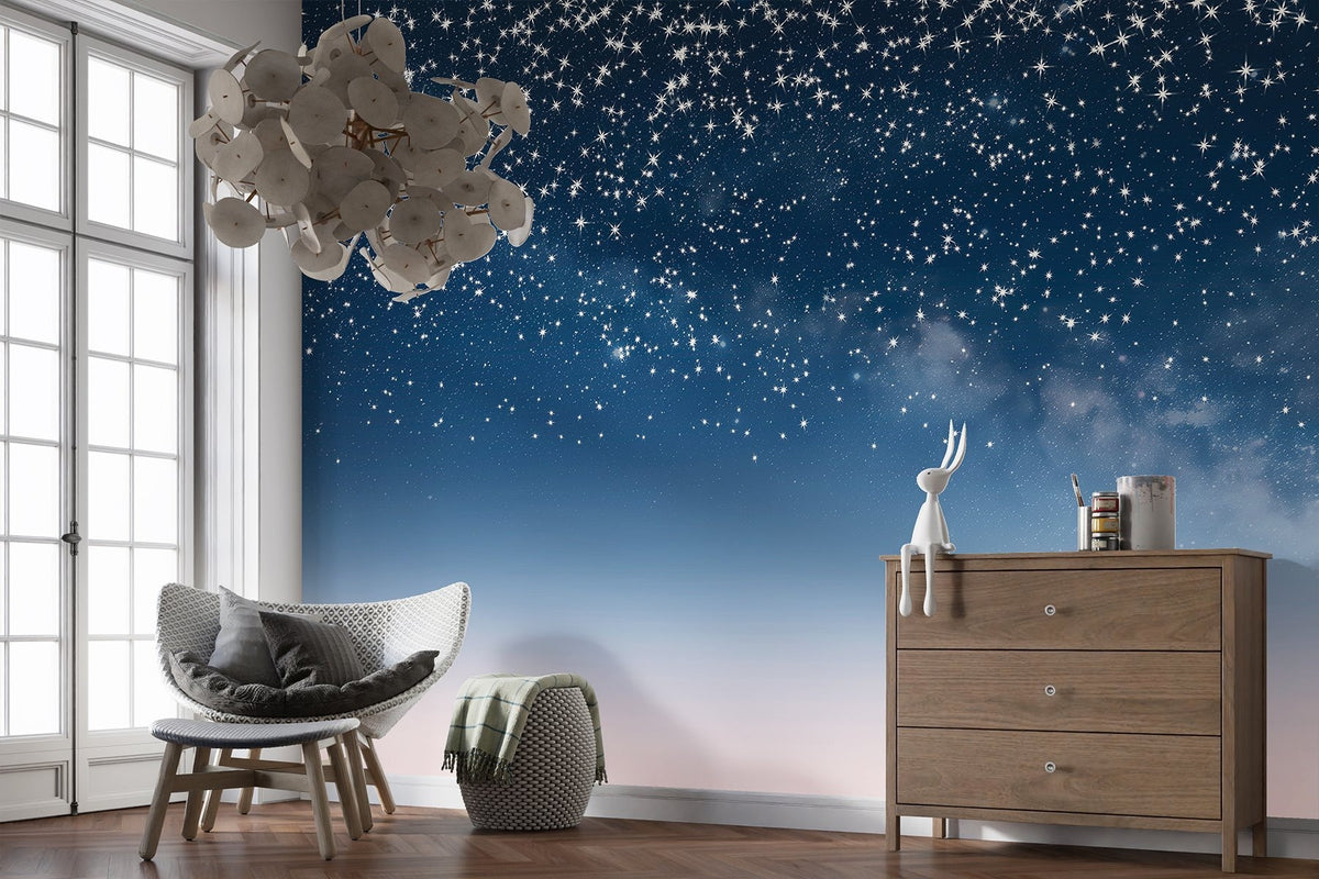 Papier peint Pluie d’étoiles en bleu