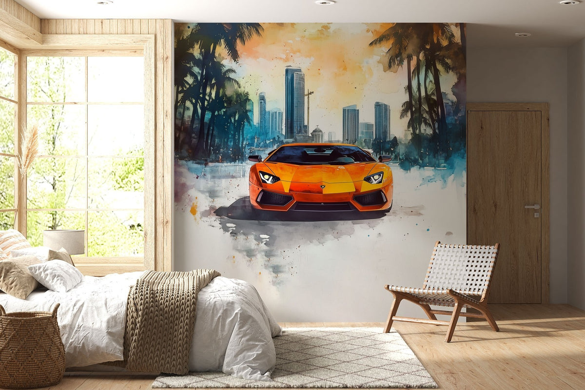 Papier peint Voiture de sport orange peinte