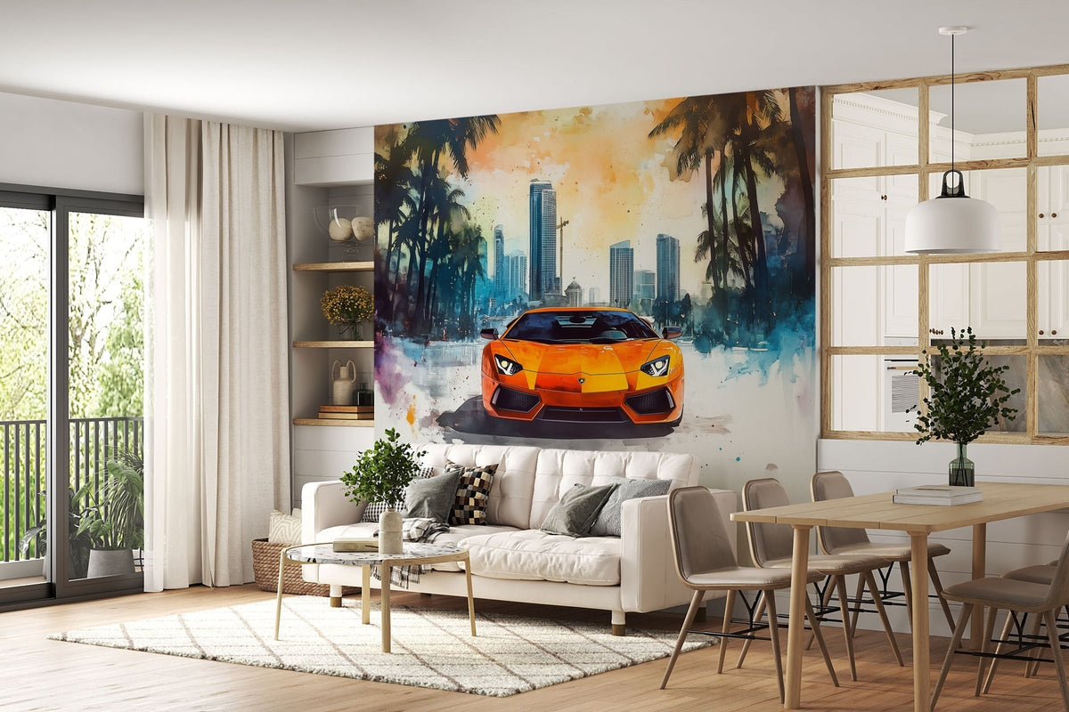 Papier peint Voiture de sport orange peinte