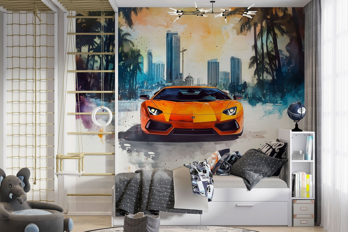 Papier peint Voiture de sport orange peinte