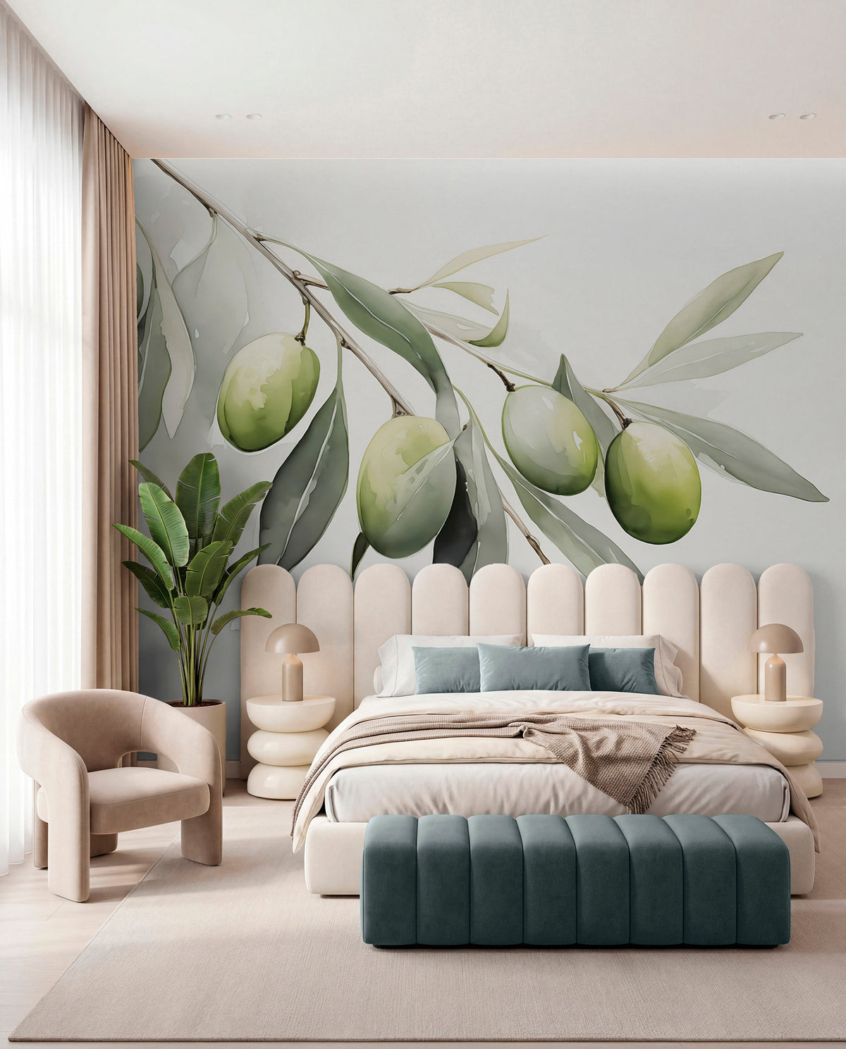 Papier peint Branche d’olives vertes