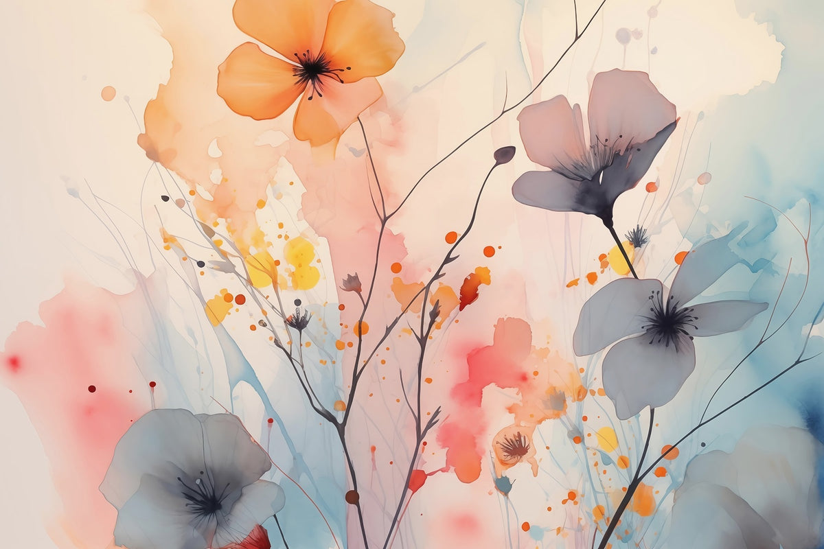 Papier peint Fleurs sauvages en lavis ambré