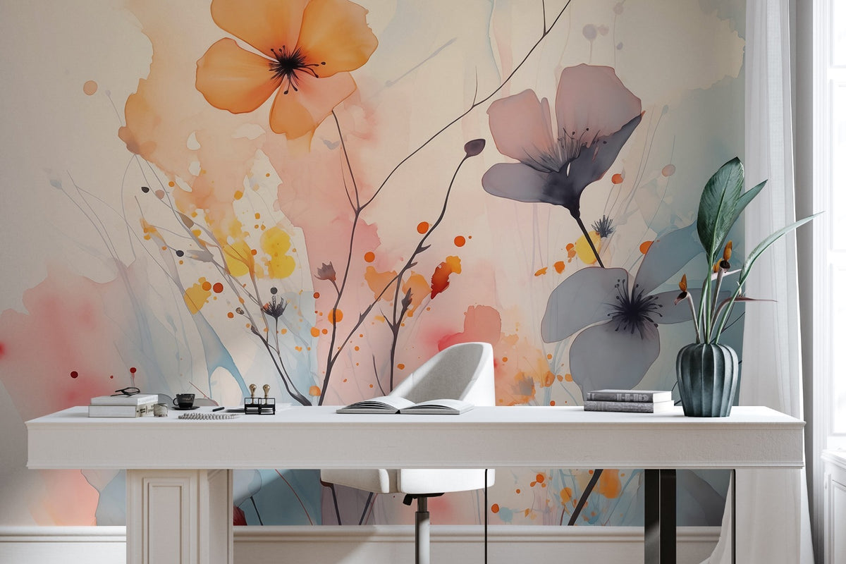 Papier peint Fleurs sauvages en lavis ambré