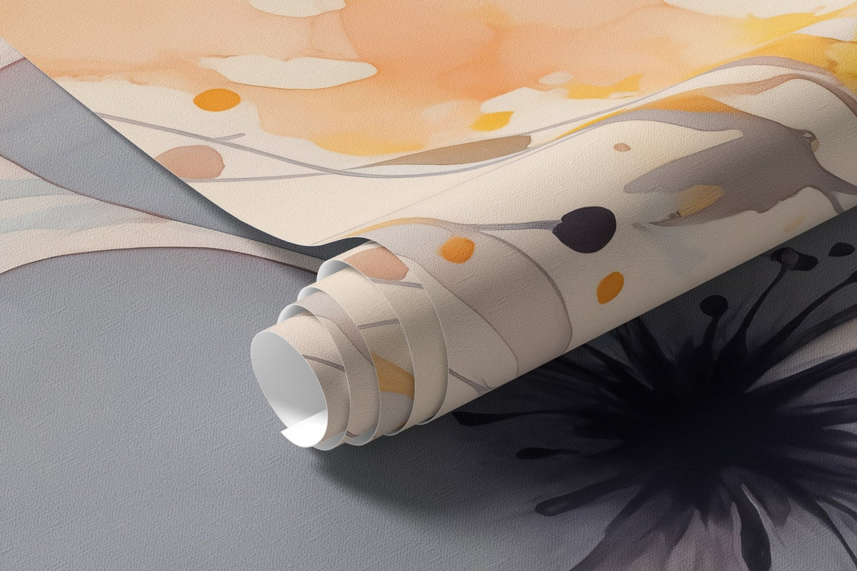 Papier peint Fleurs sauvages en lavis ambré